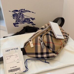 Burberry Beige and Black Check Belt Bag